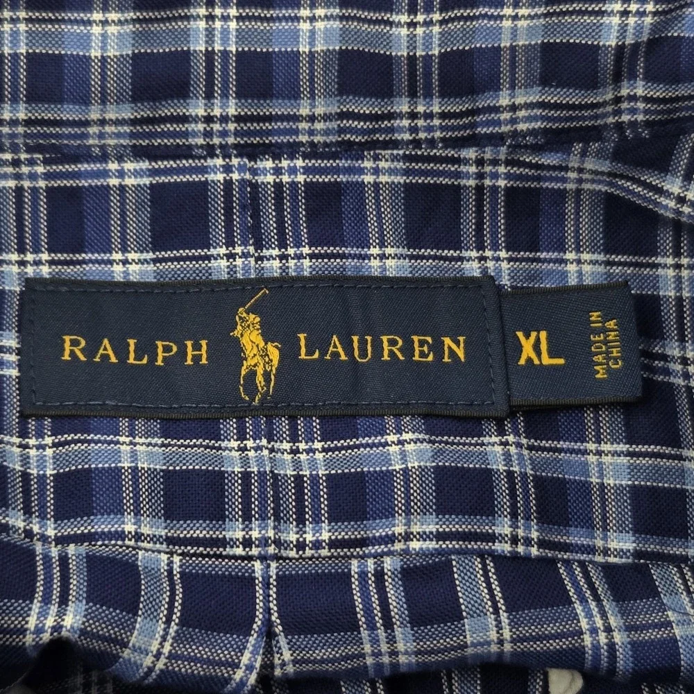 Polo Ralph Lauren Long Sleeve Button Down Shirt Mens Size XL Blue Plaid‎ EUC